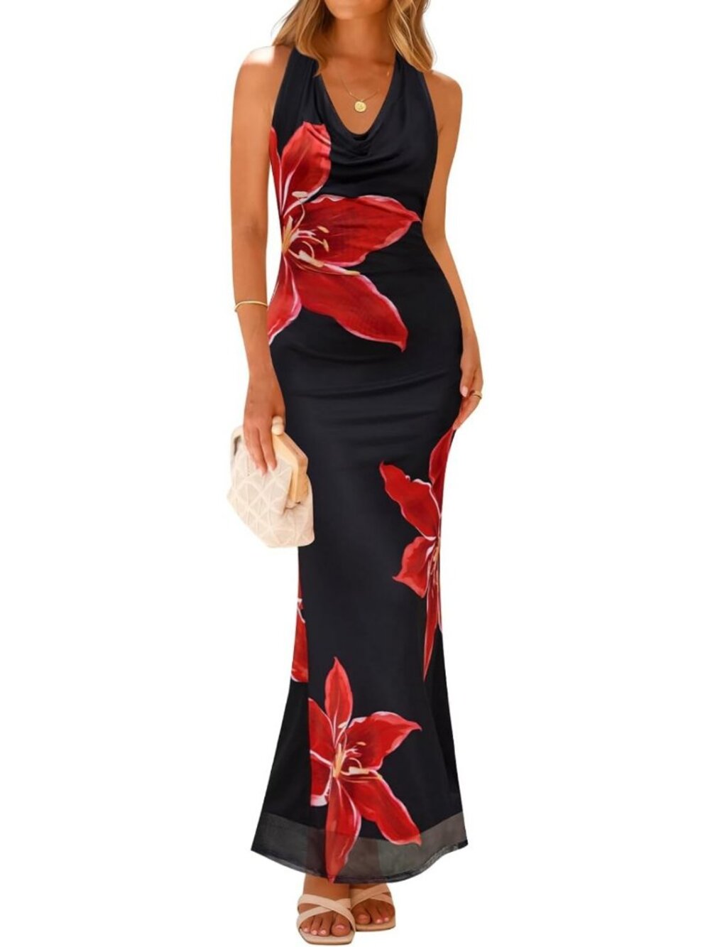 Floral Halter Neck Sleeveless Maxi Dress - Perfect Summer Style & Comfort